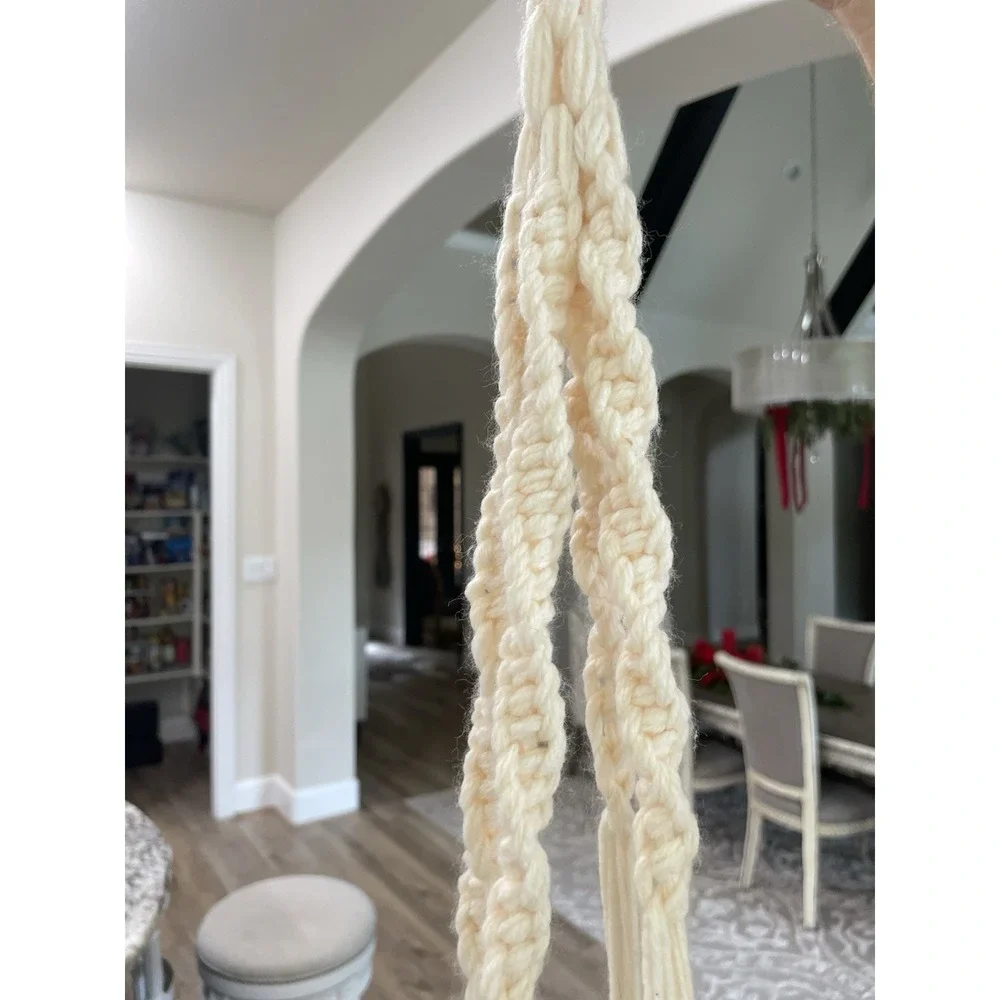 Vtg Handmade Yarn Macrame Plant Hanger Boho Indoor Hanging Lidded Jar Terrarium‎